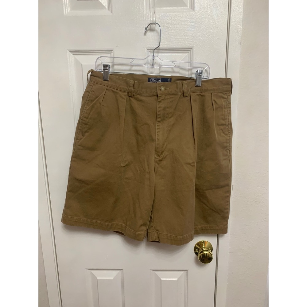 Polo Ralph Lauren Mens 36 Tyler Short Tan Khaki Pleated Cotton Twill Chino Short